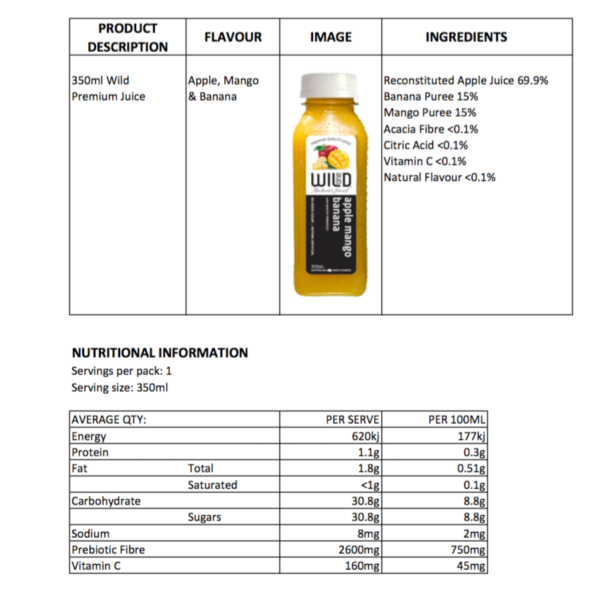 Wild One Premium Apple Mango Banana Juice PET For Cheap