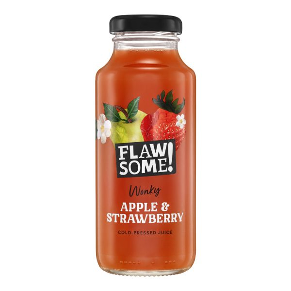 FLAWSOME! APPLE & STRAWBERRY JUICE GLASS BOTTLES (250ml) x 12 on Sale