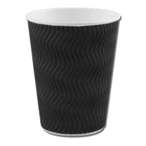 BLACK RIPPLE WALL HOT PAPER CUPS (12oz 341ml) x 500 For Discount