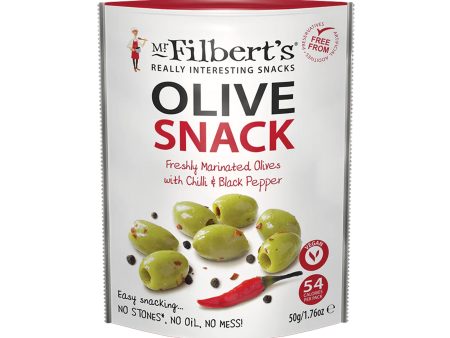 MR FILBERT S GREEN OLIVES WITH CHILLI & BLACK PEPPER (50g) x 12 Supply