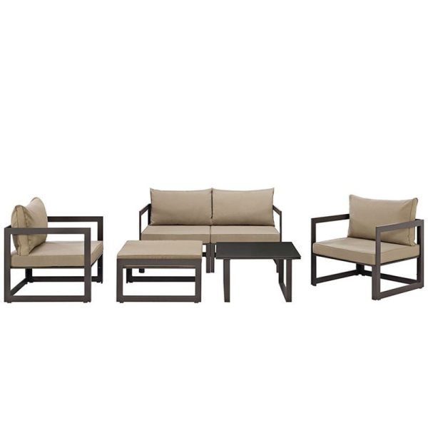 Fortuna 6 Piece Outdoor Patio Sectional Sofa Set in Brown Mocha Supply