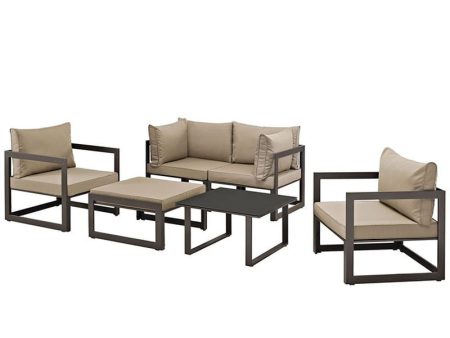 Fortuna 6 Piece Outdoor Patio Sectional Sofa Set in Brown Mocha Supply