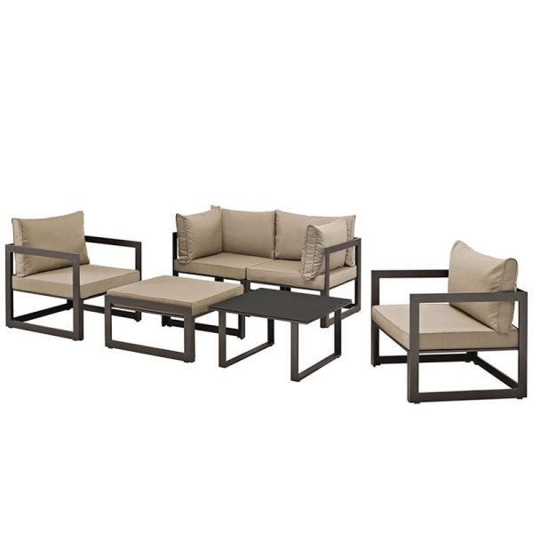 Fortuna 6 Piece Outdoor Patio Sectional Sofa Set in Brown Mocha Supply