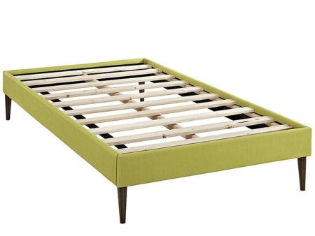 Sherry Twin Fabric Bed Frame with Round Tapered Legs in Wheatgrass Online Sale