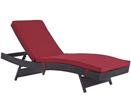 Convene Outdoor Patio Chaise in Espresso Red For Sale