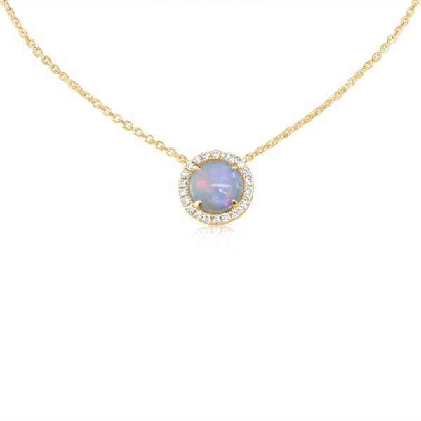 14K Yellow Gold Australian Opal Diamond Neckpiece For Sale