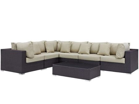 Convene 7 Piece Outdoor Patio Sectional Set in Espresso Beige For Cheap