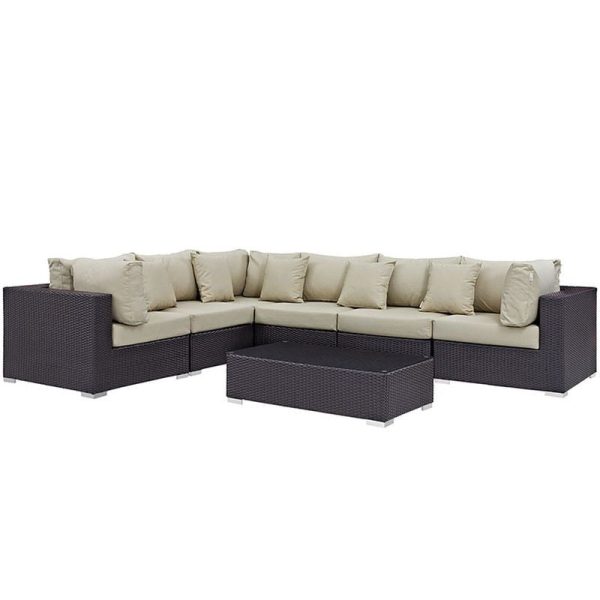 Convene 7 Piece Outdoor Patio Sectional Set in Espresso Beige For Cheap