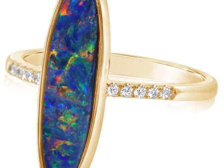 14K Yellow Gold Australian Opal Doublet Diamond Ring Sale