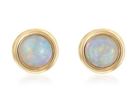 14K Yellow Gold 4mm Round Australian Opal Earrings Discount