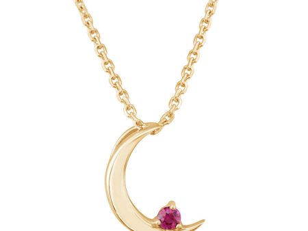 14K Yellow Gold Ruby Moon Pendant Online now