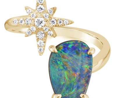 14K Yellow Gold Australian Opal Doublet Diamond Star Ring on Sale