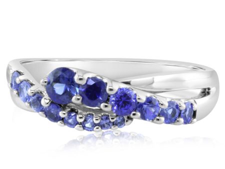 14K White Gold Graduated Blue Sapphire Ring Online Hot Sale