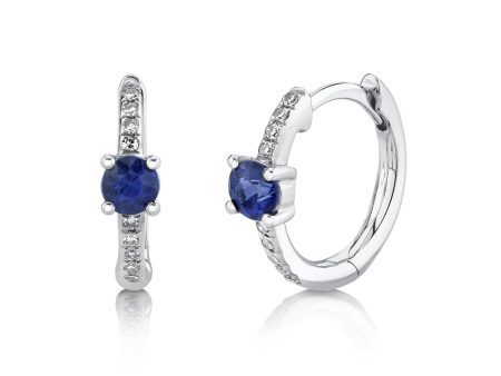 0.06CT DIAMOND & 0.33CT BLUE SAPPHIRE HUGGIE EARRING Sale