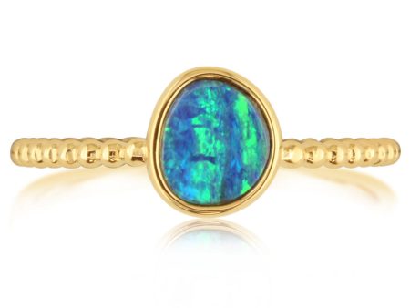 14K Yellow Gold Australian Opal Doublet Beaded Shank Ring on Sale