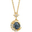 14K Yellow Gold Montana Sapphire Diamond Moon Pendant For Cheap