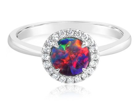 14K White Gold Australian Opal Doublet Diamond Ring For Sale