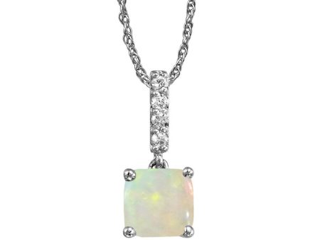 14K White Gold Opal Diamond Pendant For Discount