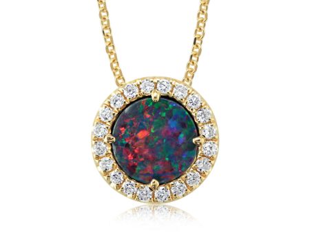 14K Yellow Gold Australian Opal Doublet Diamond Pendant with Chain Cheap