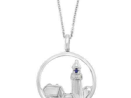 Sterling Silver Lighthouse Sapphire Diamond Pendant Sale