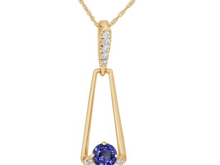 14K Yellow Gold Sapphire Diamond Pendant Cheap